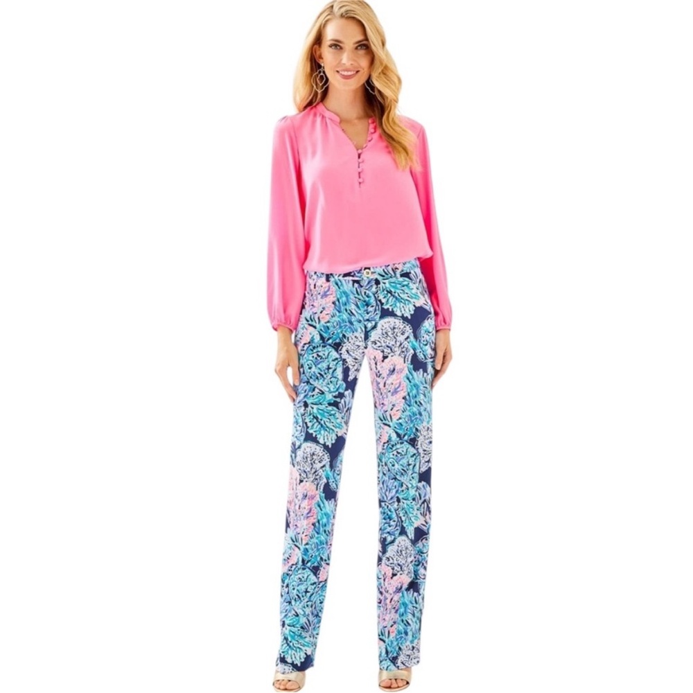NEW! Lilly Pulitzer High Rise Malorie Pants‎ High Tide Navy Party in Paradise 2